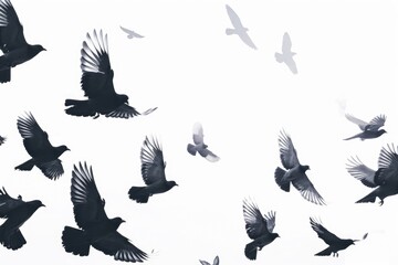 Obraz premium A group of birds soaring through the sky, their wings spread wide