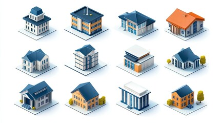 3D isometric rendering of a collection of residential houses.