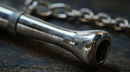 Naklejka premium A close-up of a silver whistle, symbolizing authority and readiness