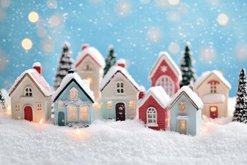 Fototapeta premium Miniature Christmas Village with Snow and Lights