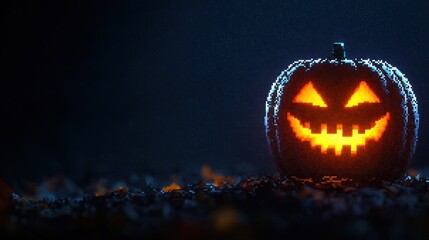 Glowing Jack-o'-Lantern in Pixelated Retro 8-Bit Style with Dark Copy Space - Ultra HD Background