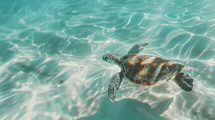 Obraz premium A close-up of a turquoise sea turtle swimming gracefully through clear waters