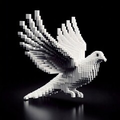 Obraz premium 3D pixel white dove on a black background