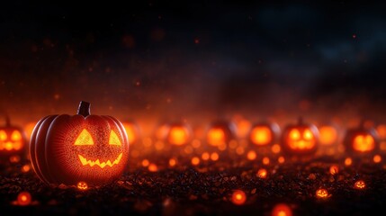 Naklejka premium Glowing Pumpkin Fractal Patterns for Psychedelic Halloween - Copy Space and Selective Focus in Ultra HD