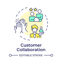 Customer collaboration multi color concept icon. Consumer service, rating. Agile planning. Round shape line illustration. Abstract idea. Graphic design. Easy to use in infographic, presentation