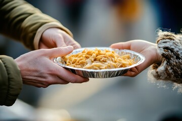 Hand Reaching Out to Receive a Plate of Food