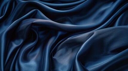 Obraz premium A close-up of indigo silk fabric draped elegantly, showcasing its luxurious texture and sheen