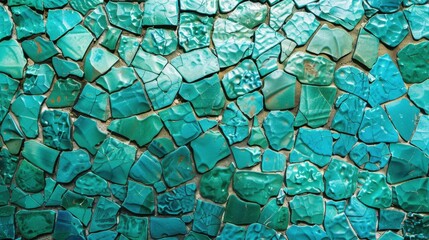 A close-up of turquoise tiles in a mosaic pattern, creating a stunning artistic effect