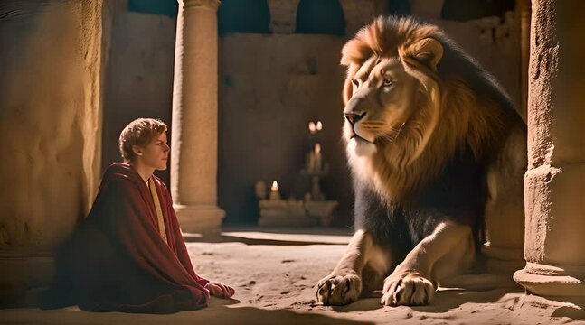 Daniel Surrounded by Lions. A Prayerful Stand Against Danger