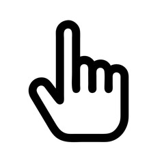 a simple black outline of a hand with the index finger pointing upwards. This is a common icon used to represent clicking or selecting something, often seen in digital interfaces