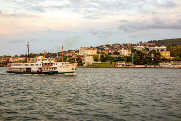 Fototapeta premium view of cityline passenger ship and buyukada island town, istanbul