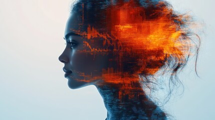 Woman's Face with Abstract Digital Overlay