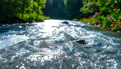 Fototapeta premium Shimmering River with Lush Surroundings