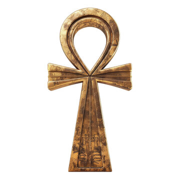 recommend clip art: Golden Ankh symbol, Egyptian hieroglyph representing life, isolated on black background.