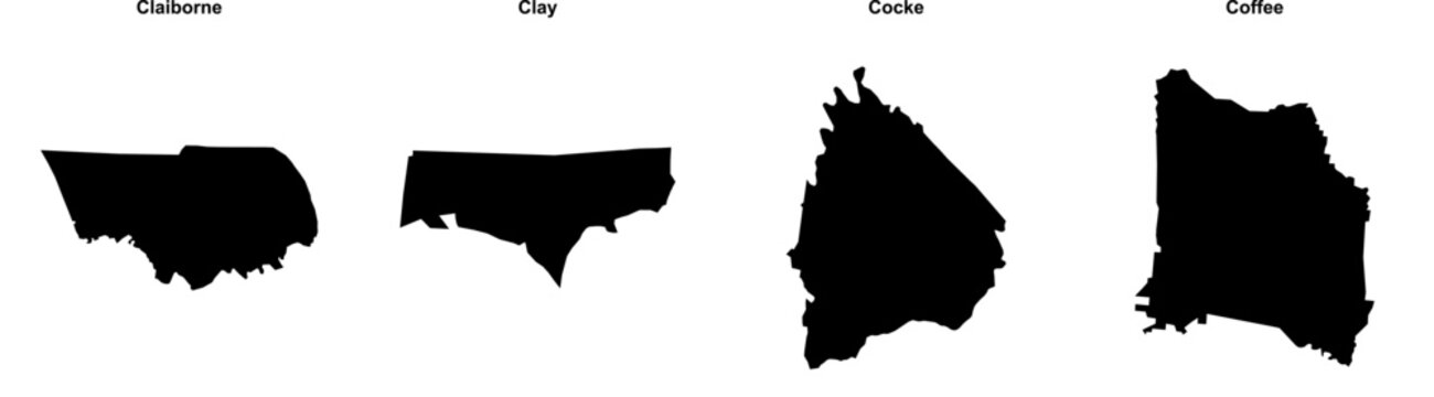 Claiborne, Clay, Cocke, Coffee outline maps