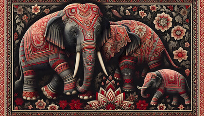 Fototapeta premium Picture of ancient Thai underwear with the legendary elephant pattern