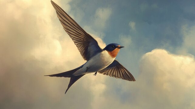 A Bird in Flight Against a Cloudy Sky