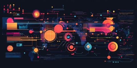 Obraz premium Abstract digital interface with colorful graphics.