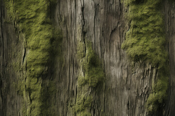 Obraz premium Processed collage of moss on tree bark surface texture. Background for banner, backdrop or texture
