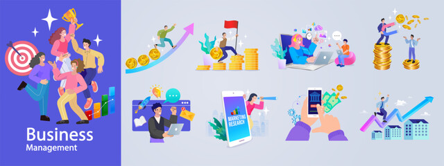 Fototapeta premium Financing business activities. Set of people in various activities of online business.