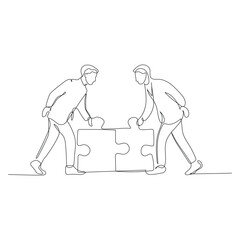 Continuous line art of Business Men Solving Puzzle.