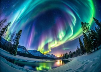 Abstract shimmering aurora borealis worm's eye view spectacle