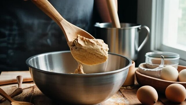 Delightful video of baking tools like a 'Mixing Bowl, with close-ups shoot. Perfect for baking tutorials, food blogs, and kitchenware promotions