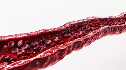A cross-section of a vein showing the blood cells flowing through it, with the layers of the vein wall also visible
