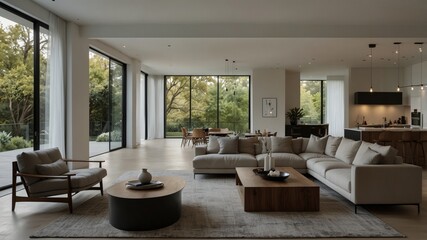 Fototapeta premium minimalist modern living room with an open floor plan