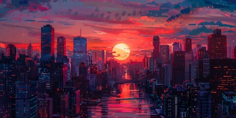 Sunset in the city background