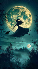 Spooky Halloween Night. Eerie Pumpkin Lanterns and Ghostly Figures.
