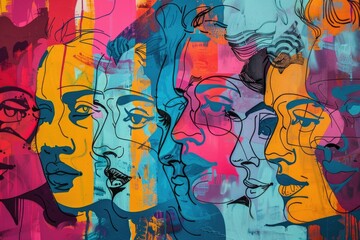 Group of people standing on a city wall with urban landscape in the background