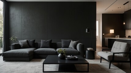 Fototapeta premium minimalist modern living room with black accents