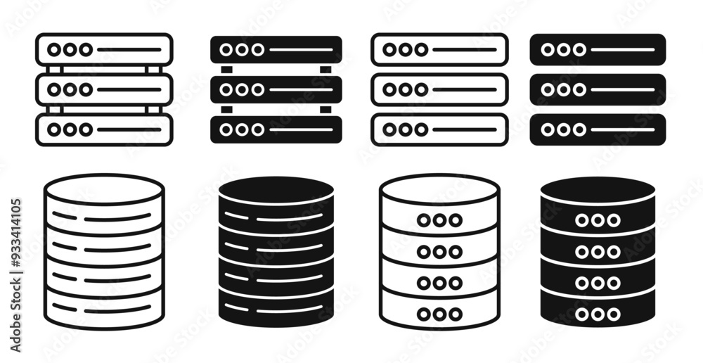 Poster Database vector icon set. server business sign. cylinder datacenter storage symbol in black color.