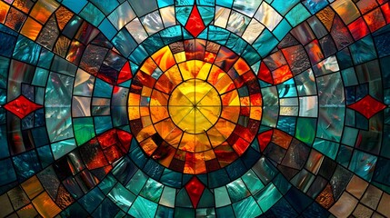 Fototapeta premium Captivating AI Created Stained Glass Designs with Modern Computational Aesthetics