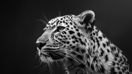 Obraz premium A close-up portrait of a leopard's face in black and white