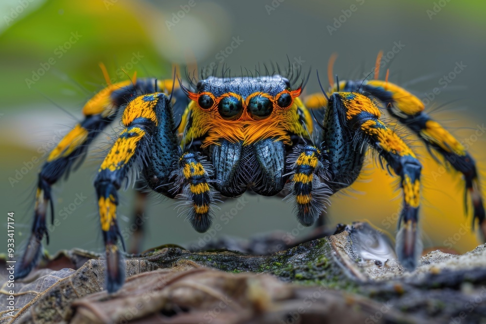 Aufkleber A close-up shot of a vibrant spider sitting on a tree branch, highlighting its intricate patterns and colors