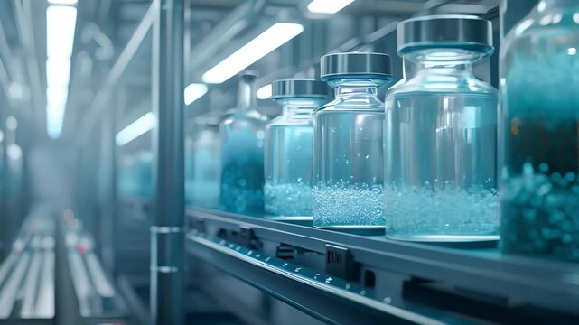 A futuristic representation of a viral particle production line with an emphasis on biotechnology and synthetic biology	