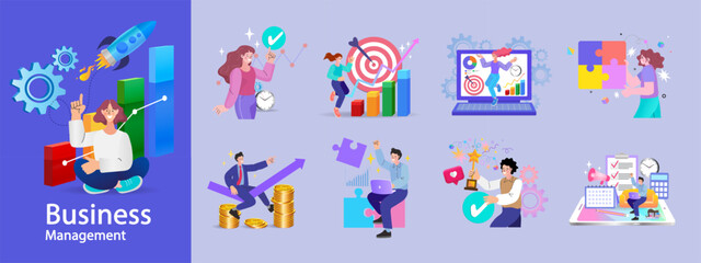Fototapeta premium Financing business activities. Set of people in various activities of online business.