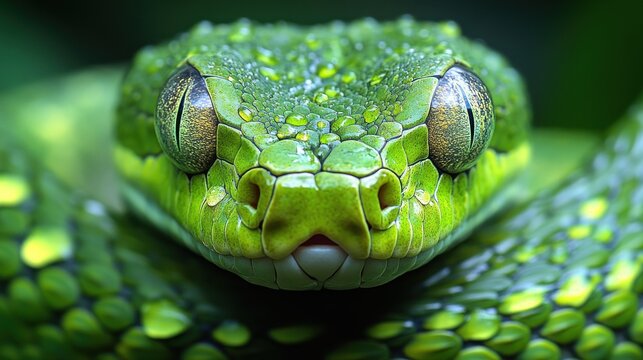 Close-up Portrait of a Green Tree Python