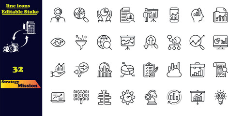 Set of 40 outline icons related to Strategy, Mission .