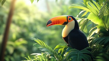 Fototapeta premium Toucan in Lush Tropical Rainforest