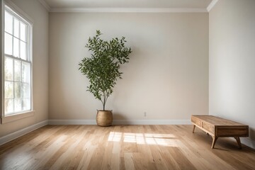 Empty Room with Plant and Bench