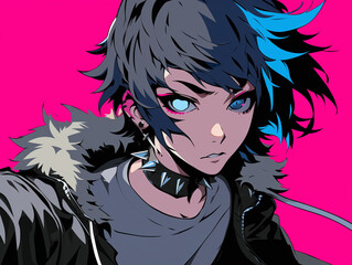 Naklejka premium Bold Graphic Anime Boy Illustration