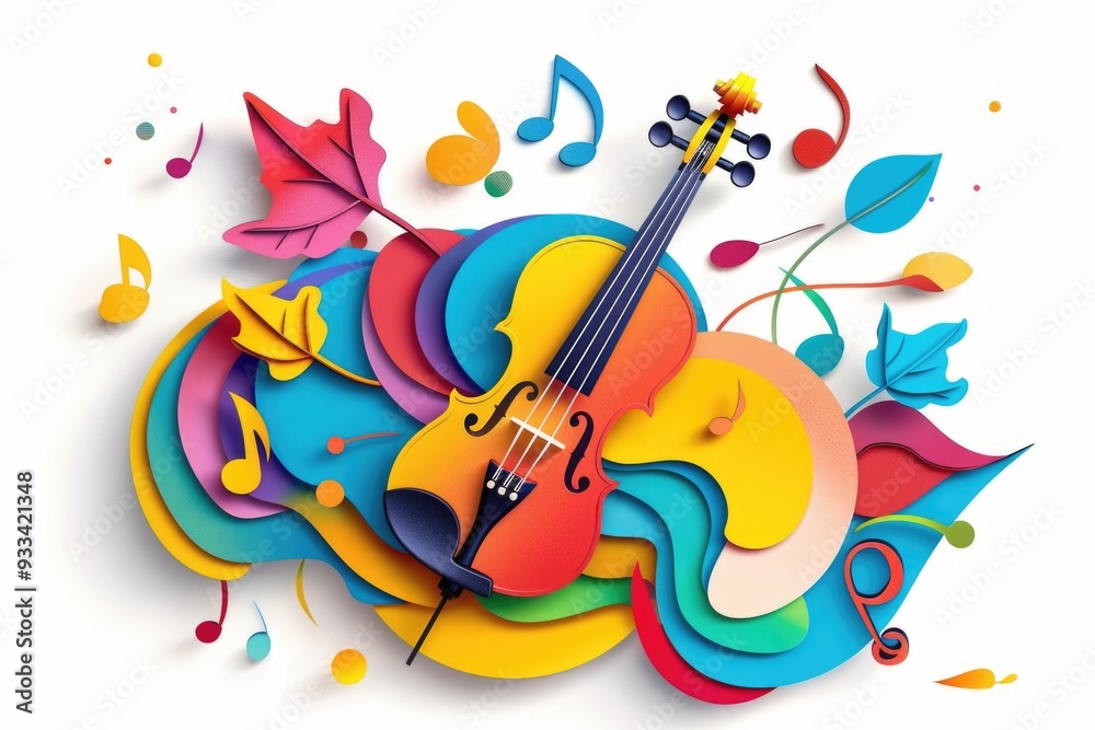 Poster A close-up of a violin and sheet music on a clean white background, perfect for use in educational or creative contexts