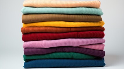 A rainbow-colored pile of folded sweaters