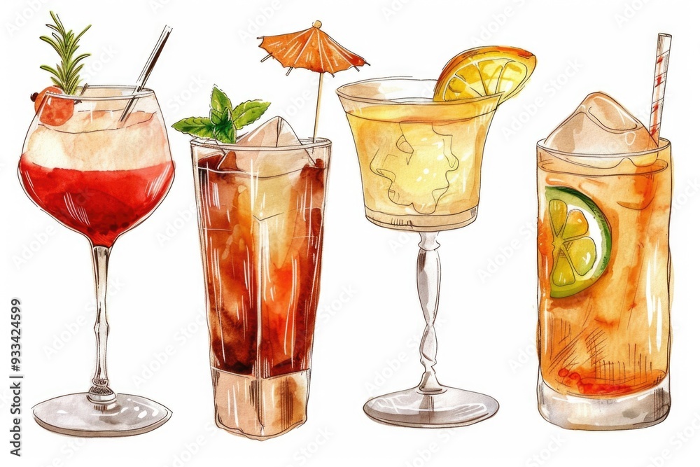 Aufkleber Image shows a selection of four different drinks on a table