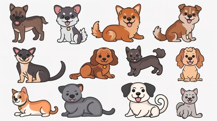 Set of Cavalier King Charles Spaniel dog puppy isolated cutout on transparent background.