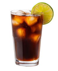 spicy Dark 'n' Stormy cocktail with dark rum and ginger beer, garnished with  lime wedge isolated on transparent background