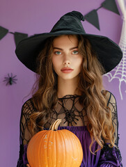 Spooky Halloween Night. Eerie Pumpkin Lanterns and Ghostly Figures.

